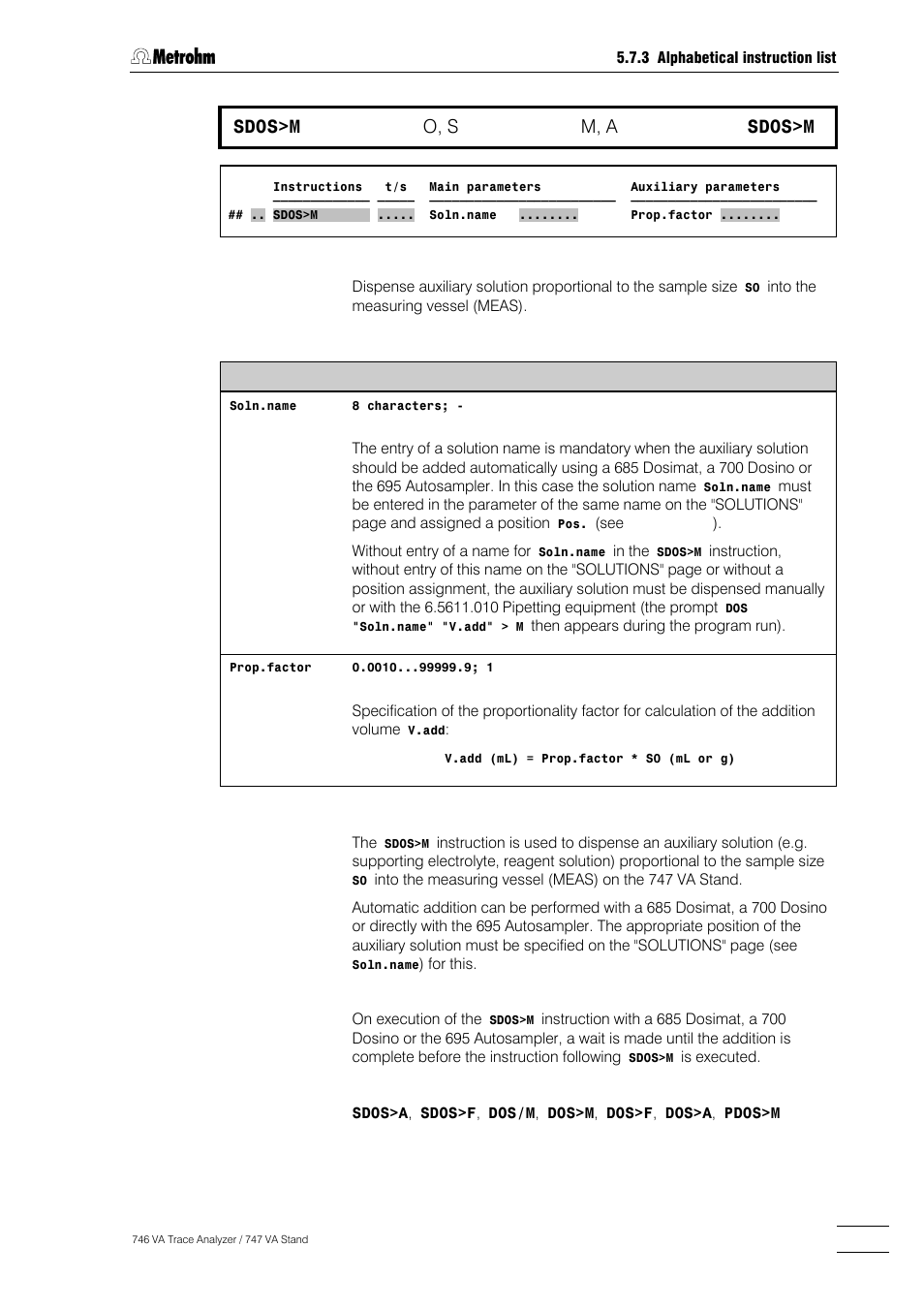 279 sdos>m, O, s, M, a | Sdos>m | Metrohm 746 VA Trace Analyzer User Manual | Page 430 / 617