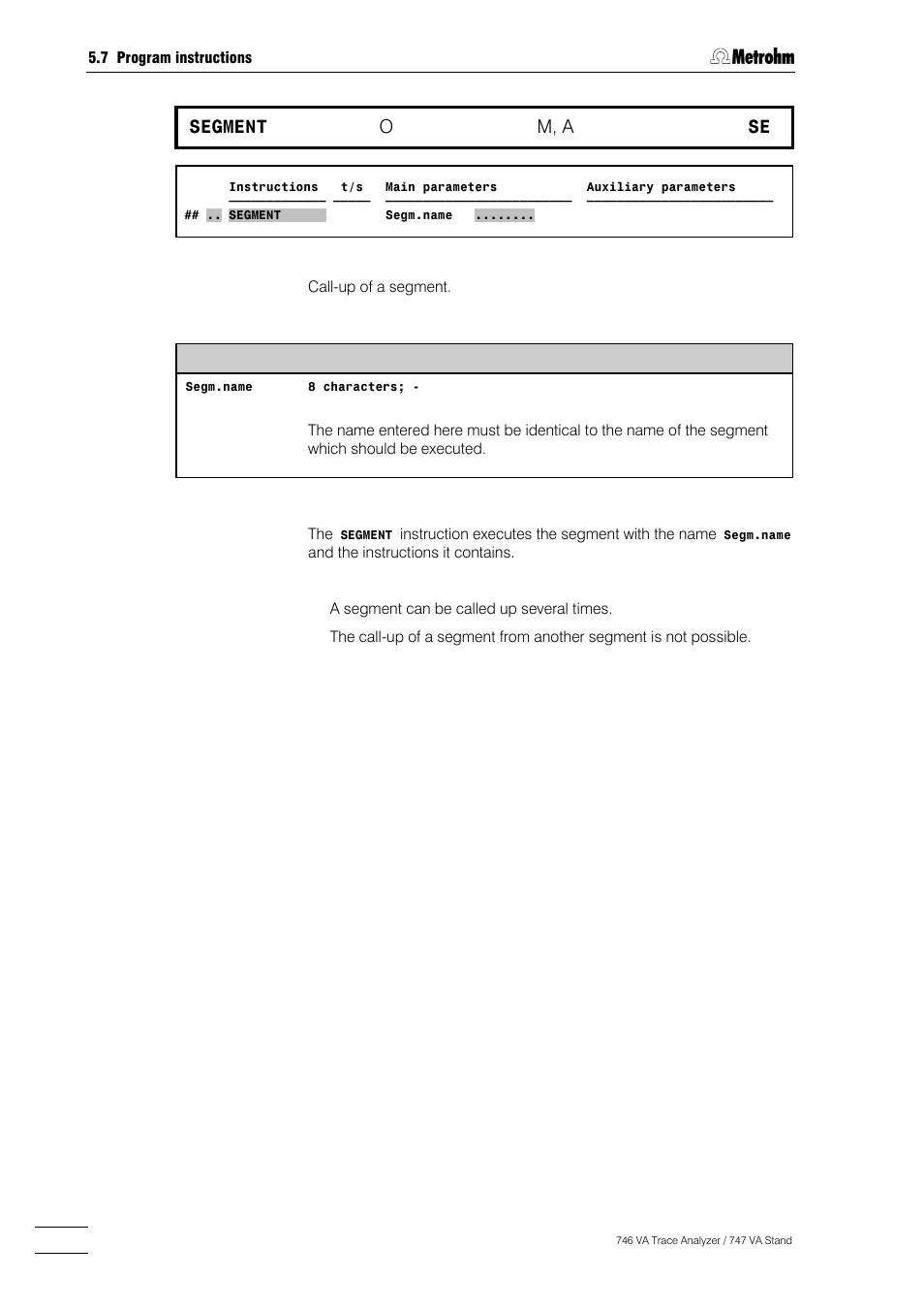 280 segment, M, a | Metrohm 746 VA Trace Analyzer User Manual | Page 431 / 617