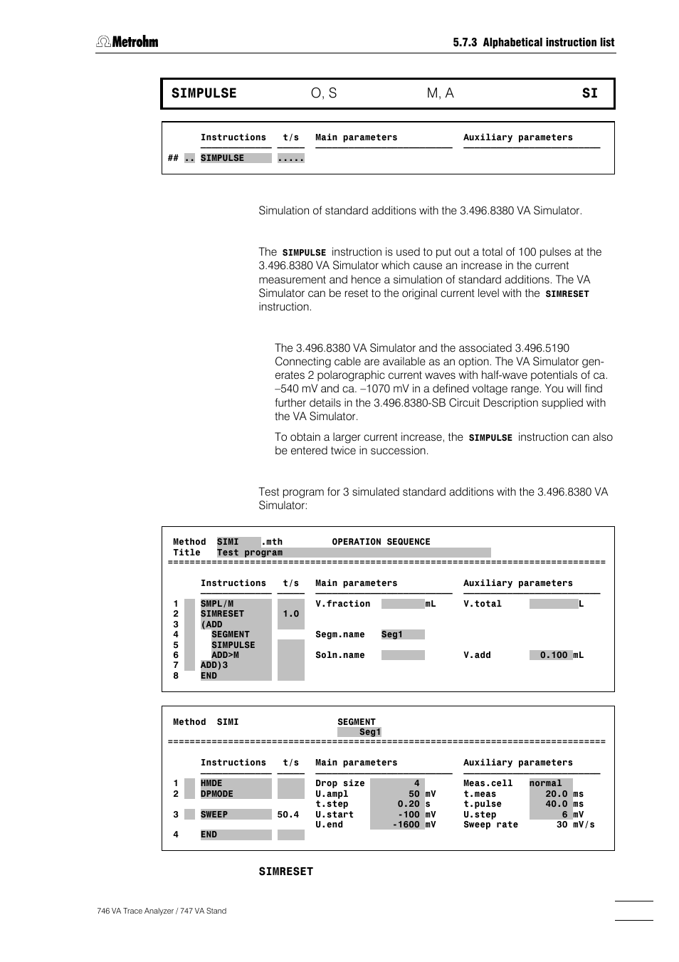 285 simpulse, O, s, M, a | Metrohm 746 VA Trace Analyzer User Manual | Page 436 / 617