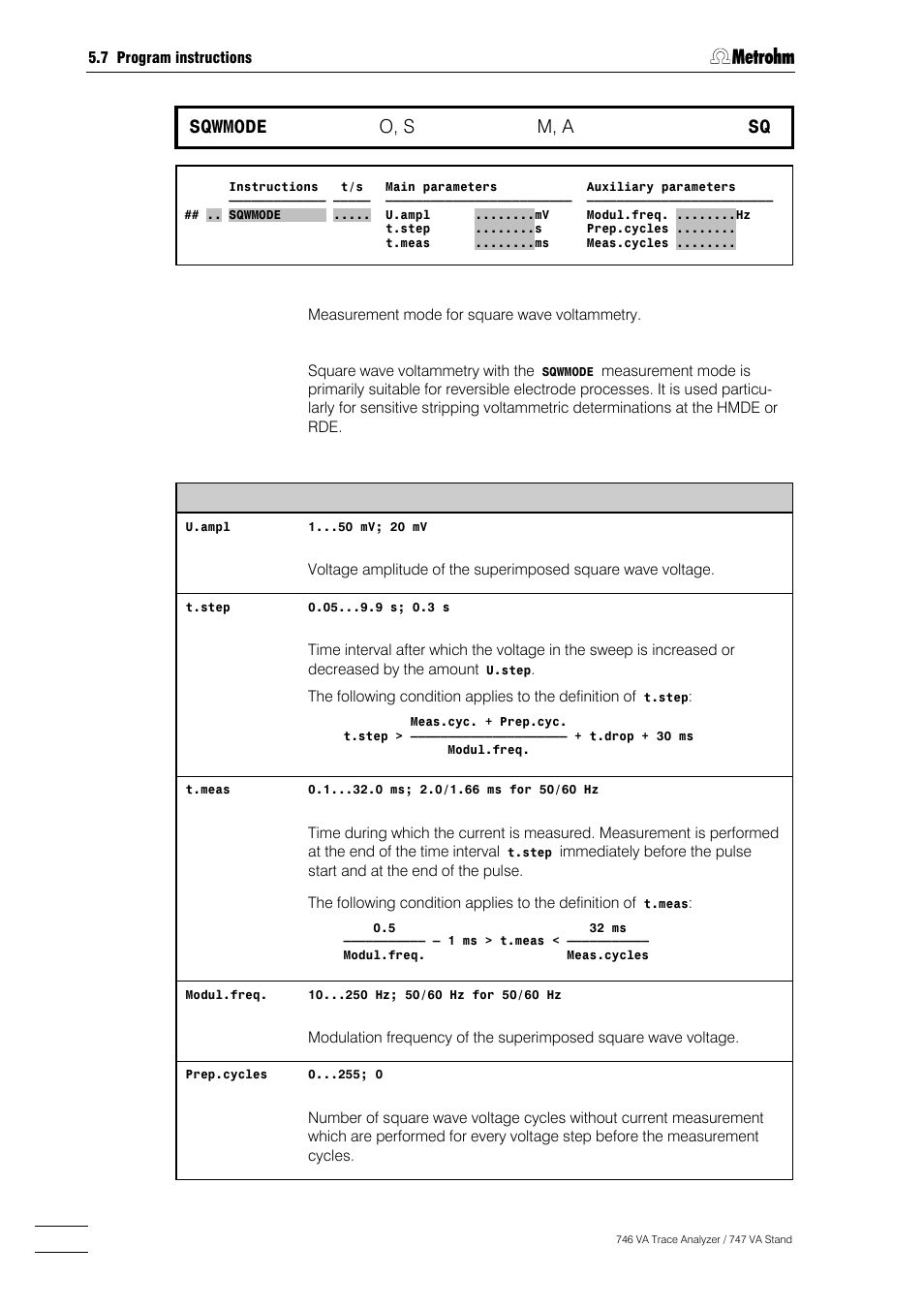 292 sqwmode, O, s, M, a | Metrohm 746 VA Trace Analyzer User Manual | Page 443 / 617