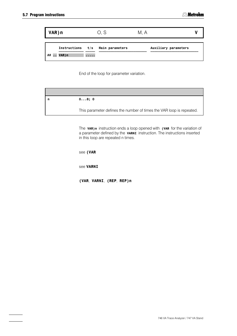 306 var)n, O, s, M, a | Metrohm 746 VA Trace Analyzer User Manual | Page 457 / 617