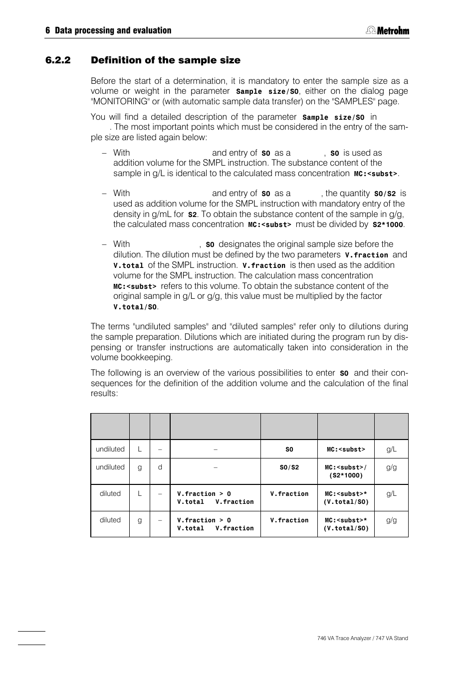 4 6.2.2 definition of the sample size | Metrohm 746 VA Trace Analyzer User Manual | Page 467 / 617