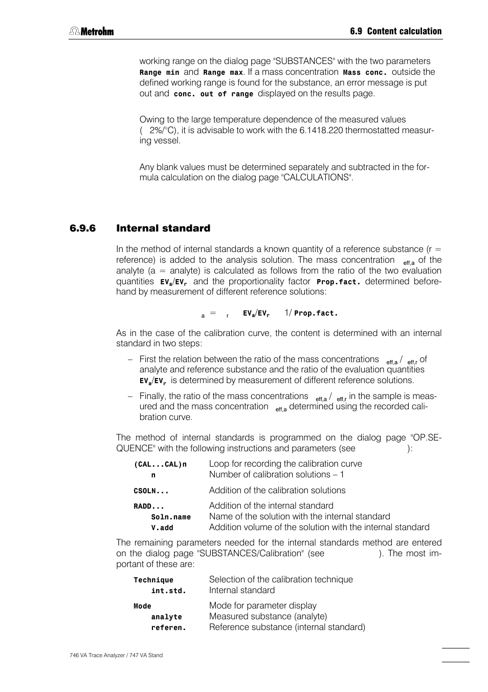 6 internal standard | Metrohm 746 VA Trace Analyzer User Manual | Page 494 / 617