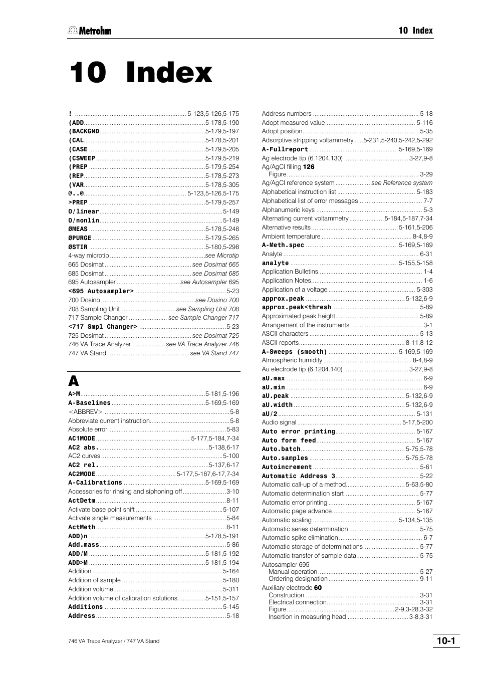 Section 10, Index, 10 index | Metrohm 746 VA Trace Analyzer User Manual | Page 598 / 617