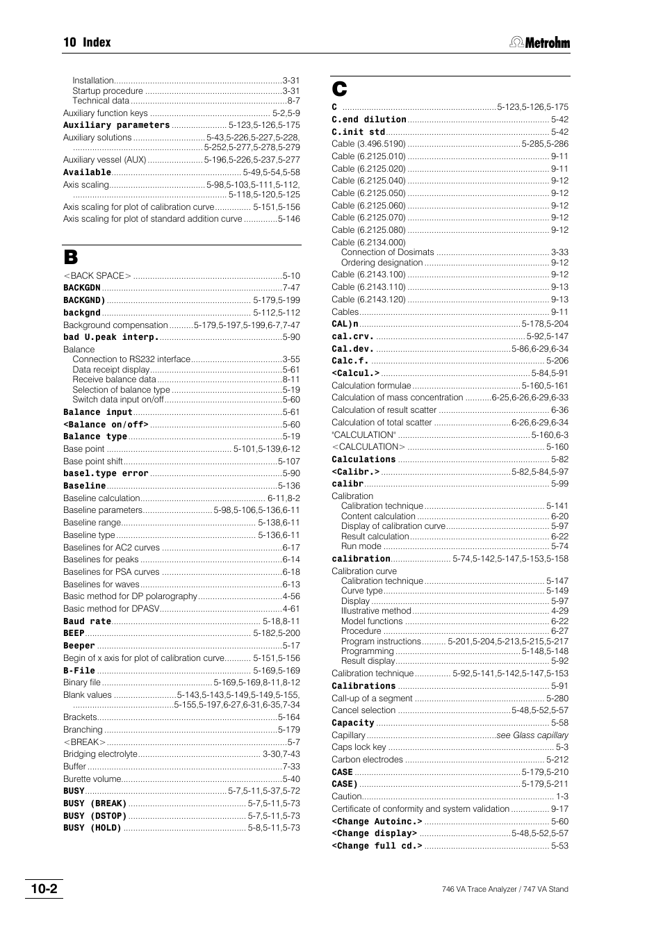 10 index | Metrohm 746 VA Trace Analyzer User Manual | Page 599 / 617
