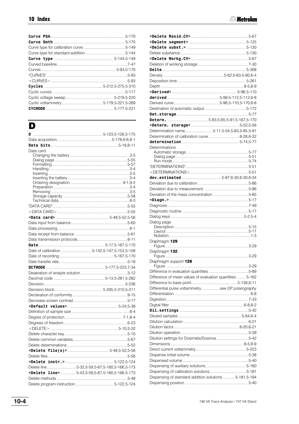 10 index | Metrohm 746 VA Trace Analyzer User Manual | Page 601 / 617