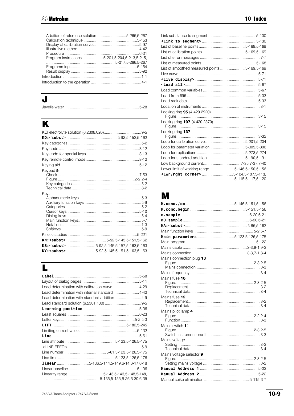 10 index | Metrohm 746 VA Trace Analyzer User Manual | Page 606 / 617