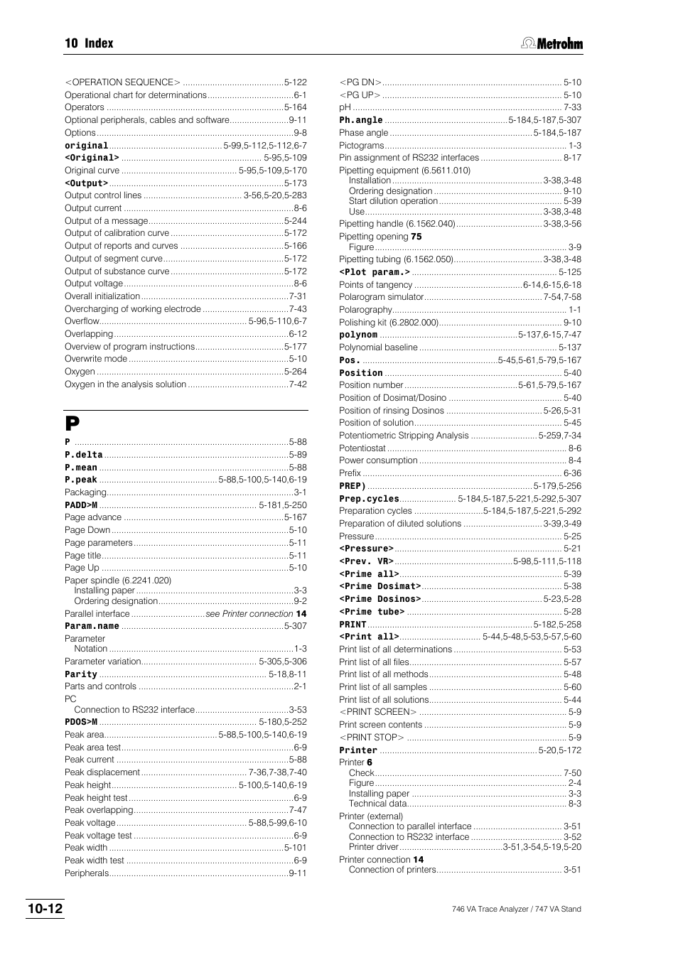 10 index | Metrohm 746 VA Trace Analyzer User Manual | Page 609 / 617