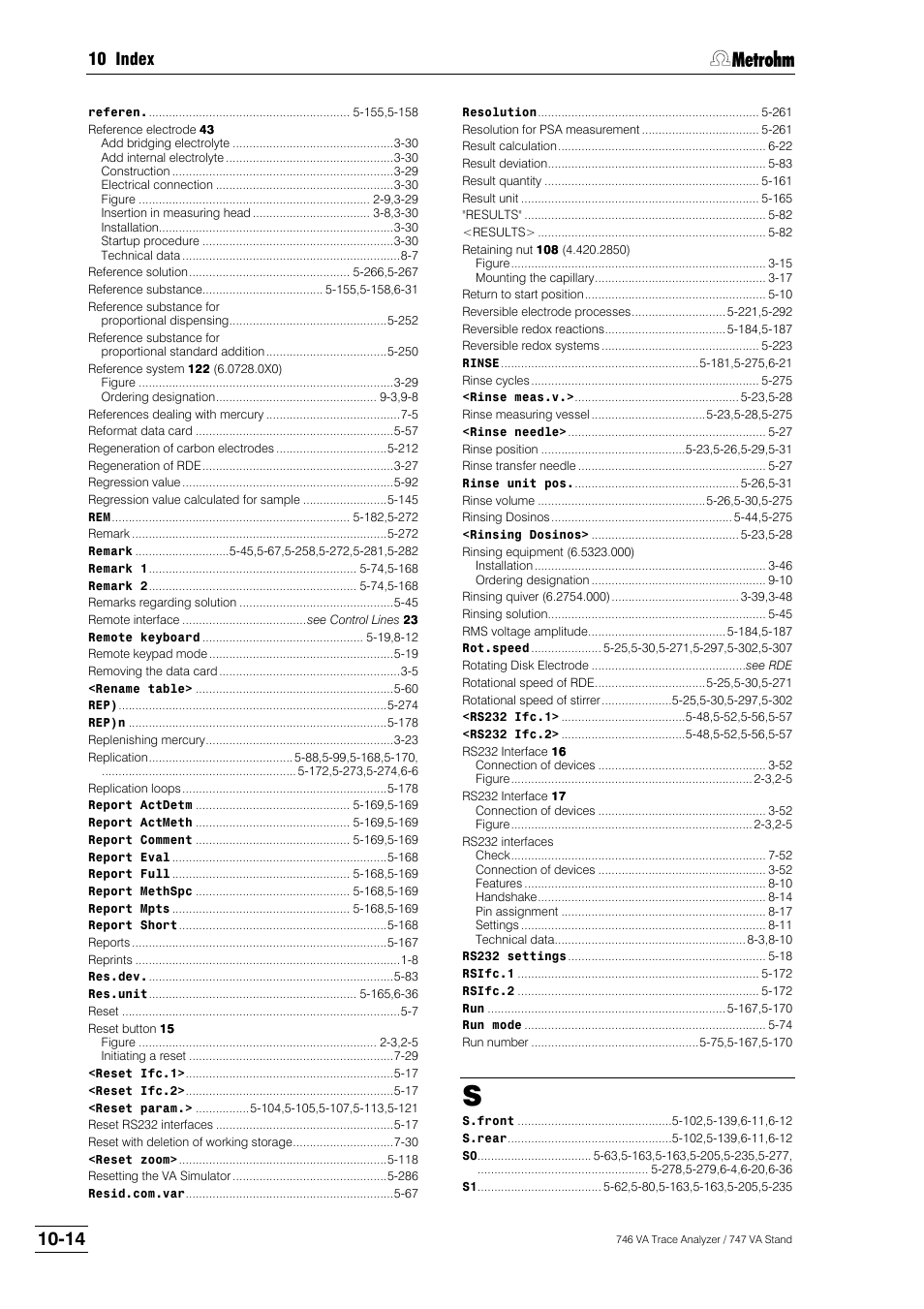 10 index | Metrohm 746 VA Trace Analyzer User Manual | Page 611 / 617