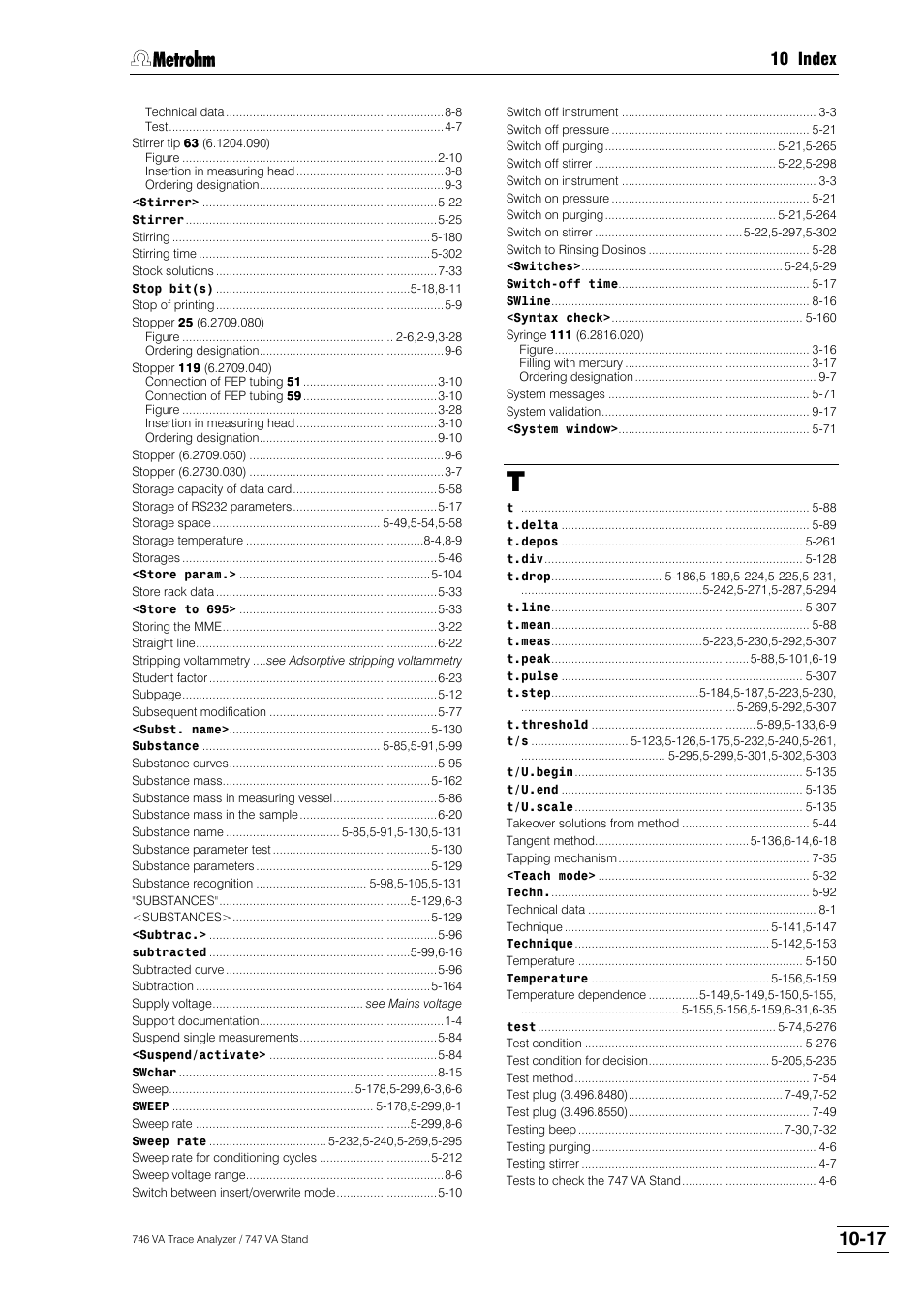 10 index | Metrohm 746 VA Trace Analyzer User Manual | Page 614 / 617