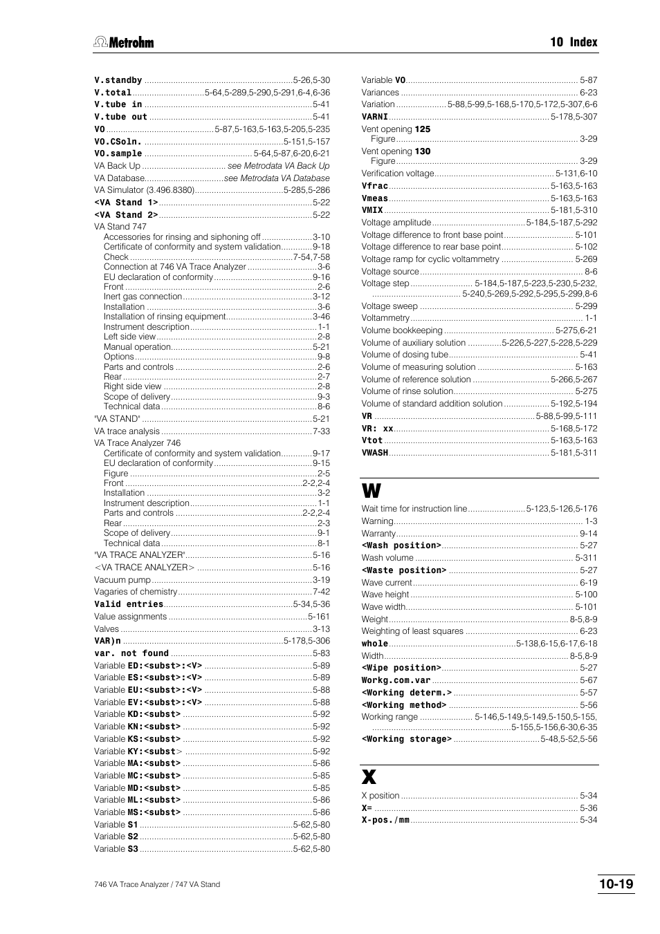 10 index | Metrohm 746 VA Trace Analyzer User Manual | Page 616 / 617