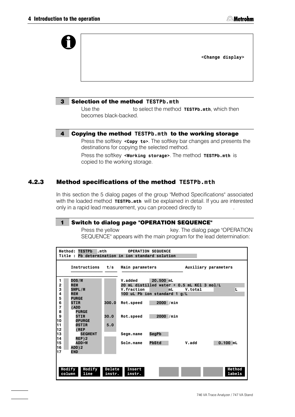 3 method specifications of the method testpb.mth | Metrohm 746 VA Trace Analyzer User Manual | Page 95 / 617