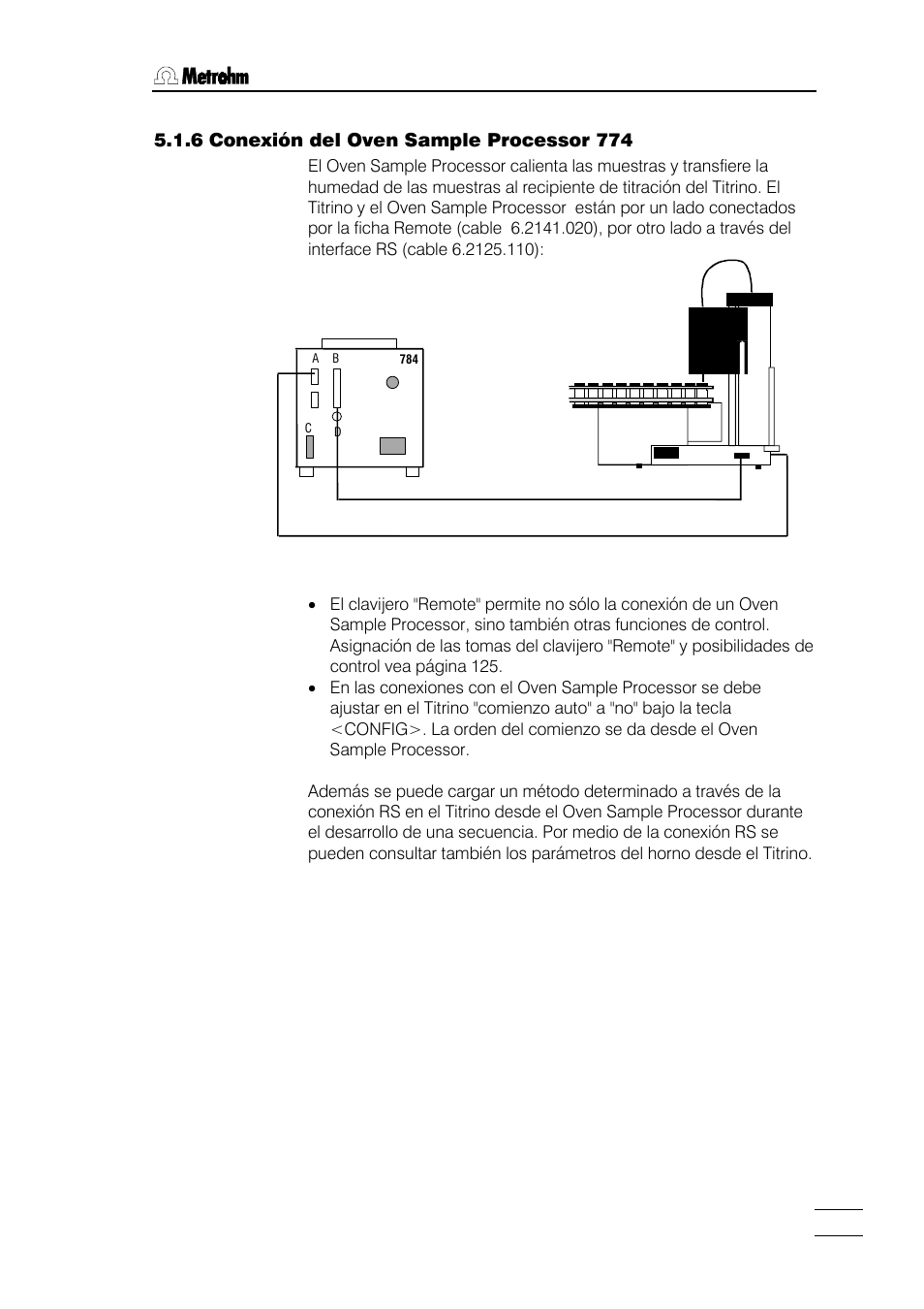6 conexión del oven sample processor 774 | Metrohm 784 KFP Titrino User Manual | Page 122 / 155