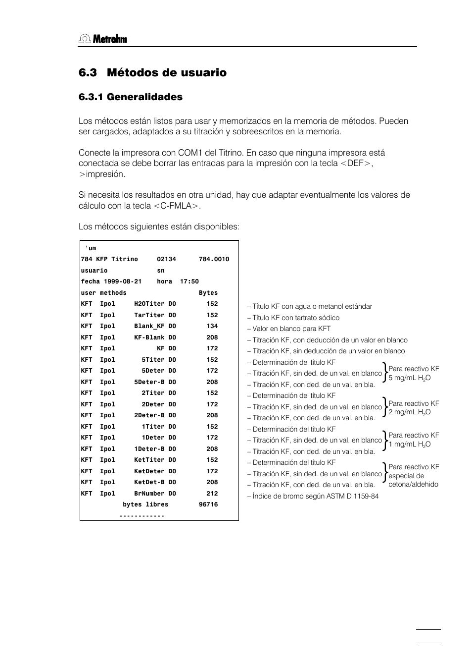 3 métodos de usuario, 1 generalidades | Metrohm 784 KFP Titrino User Manual | Page 134 / 155