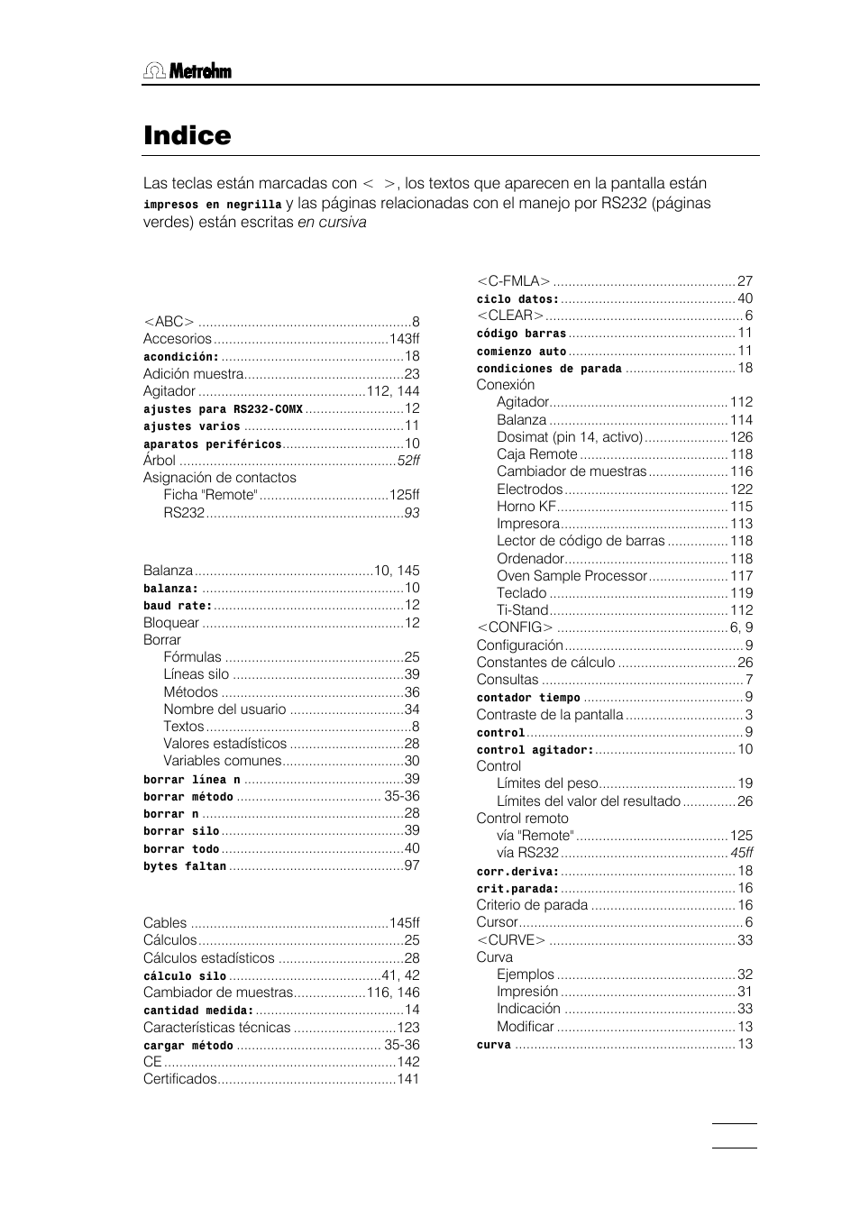 Indice | Metrohm 784 KFP Titrino User Manual | Page 152 / 155