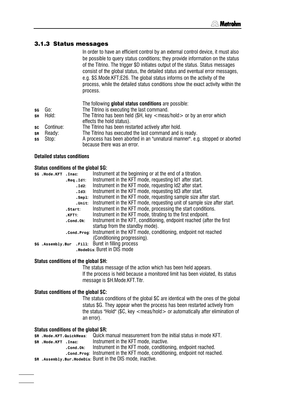 3 status messages | Metrohm 784 KFP Titrino User Manual | Page 53 / 155