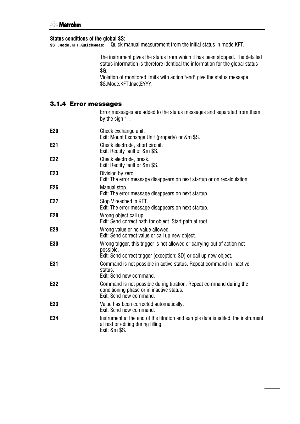 4 error messages | Metrohm 784 KFP Titrino User Manual | Page 54 / 155