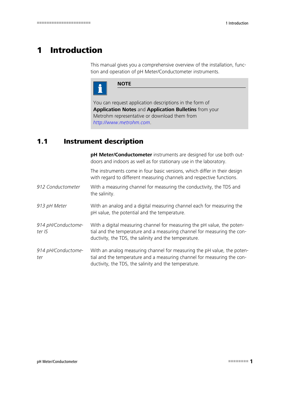 1 introduction, 1 instrument description, Instrument description | Metrohm 914 pH / Conductometer User Manual | Page 11 / 99