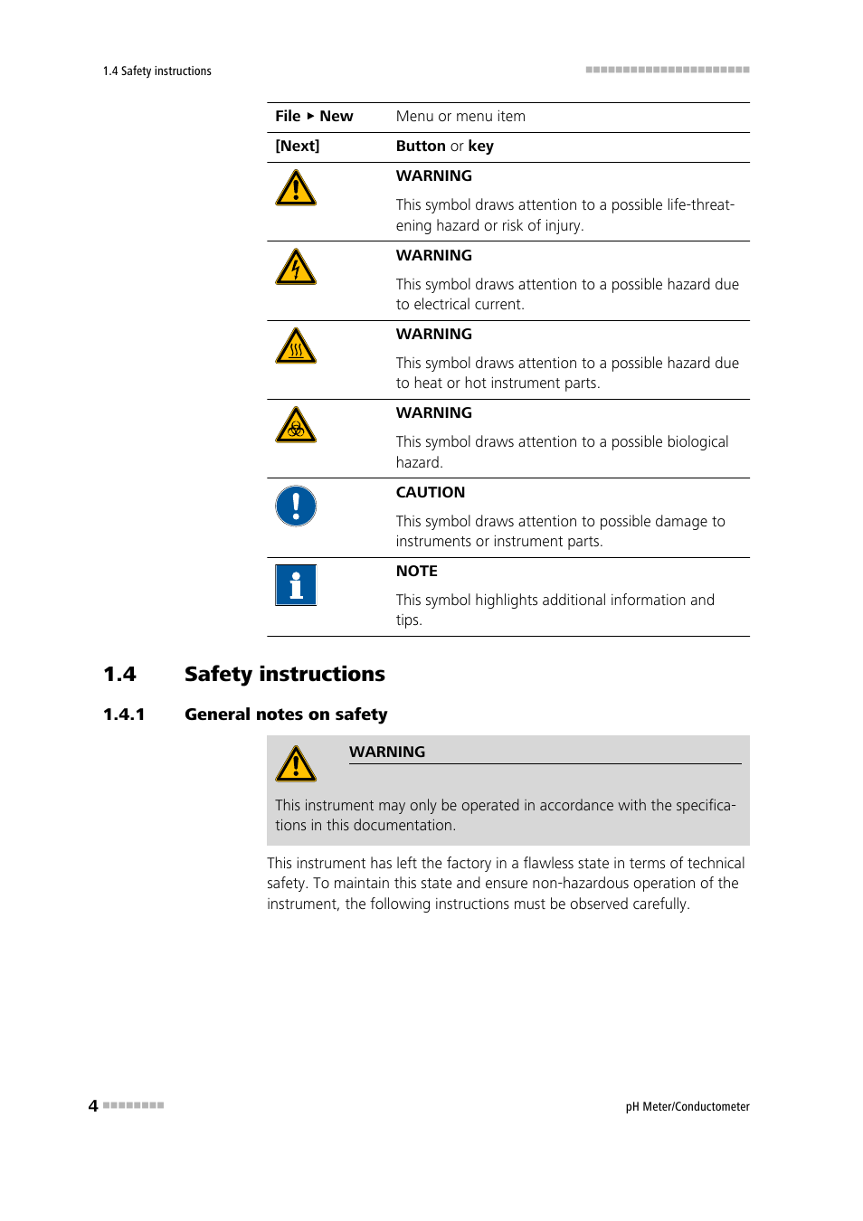 4 safety instructions, 1 general notes on safety, Safety instructions | General notes on safety | Metrohm 914 pH / Conductometer User Manual | Page 14 / 99