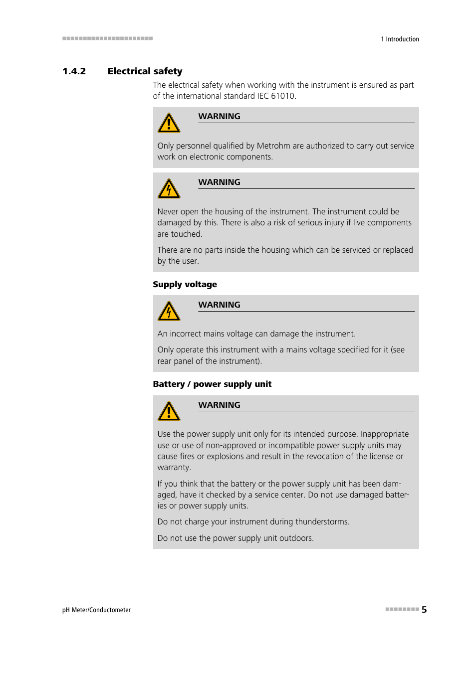 2 electrical safety, Electrical safety | Metrohm 914 pH / Conductometer User Manual | Page 15 / 99