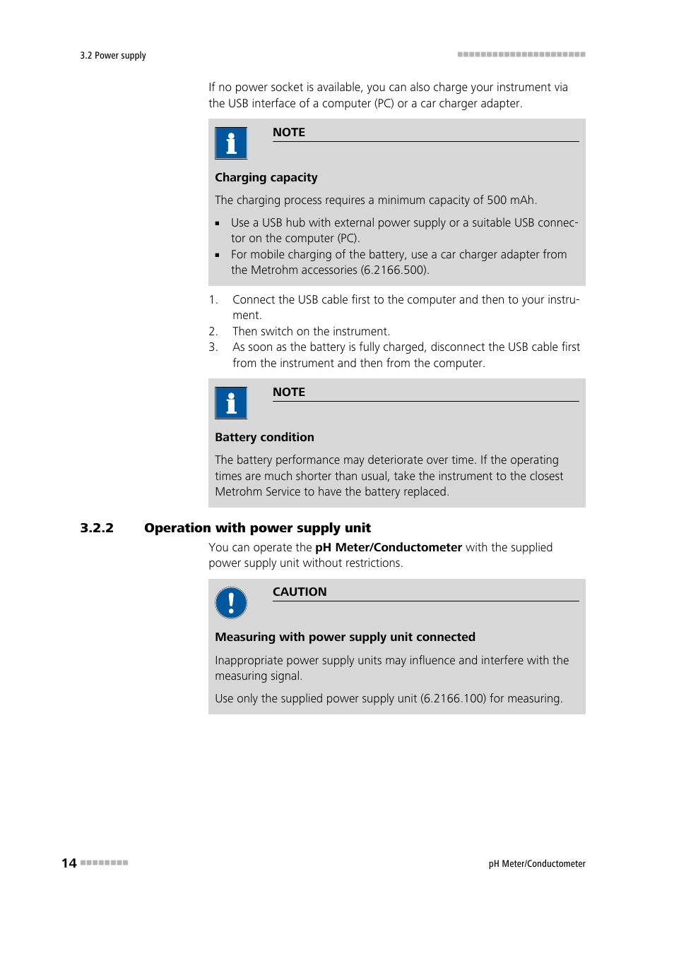 2 operation with power supply unit, Operation with power supply unit | Metrohm 914 pH / Conductometer User Manual | Page 24 / 99