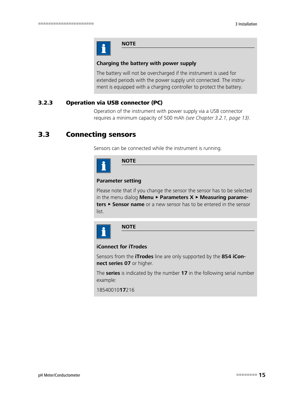 3 operation via usb connector (pc), 3 connecting sensors, Operation via usb connector (pc) | Connecting sensors | Metrohm 914 pH / Conductometer User Manual | Page 25 / 99