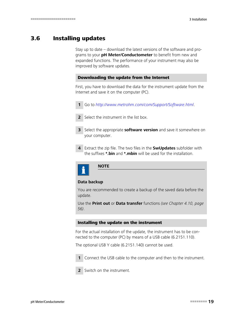 6 installing updates, Installing updates | Metrohm 914 pH / Conductometer User Manual | Page 29 / 99