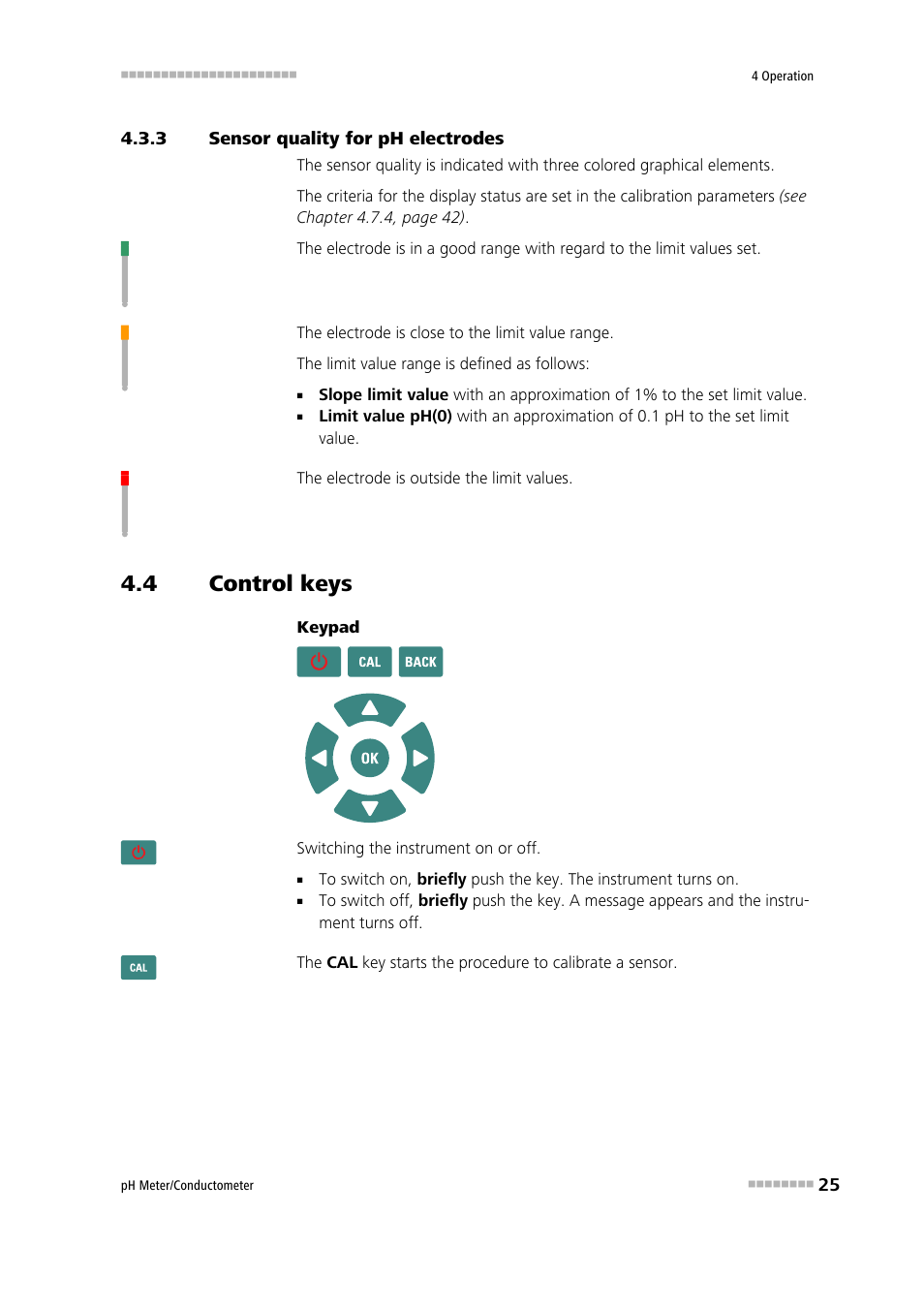 3 sensor quality for ph electrodes, 4 control keys, Sensor quality for ph electrodes | Control keys | Metrohm 914 pH / Conductometer User Manual | Page 35 / 99