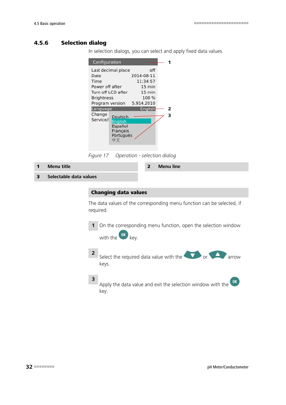 6 selection dialog, Selection dialog, Figure 17 | Operation - selection dialog | Metrohm 914 pH / Conductometer User Manual | Page 42 / 99