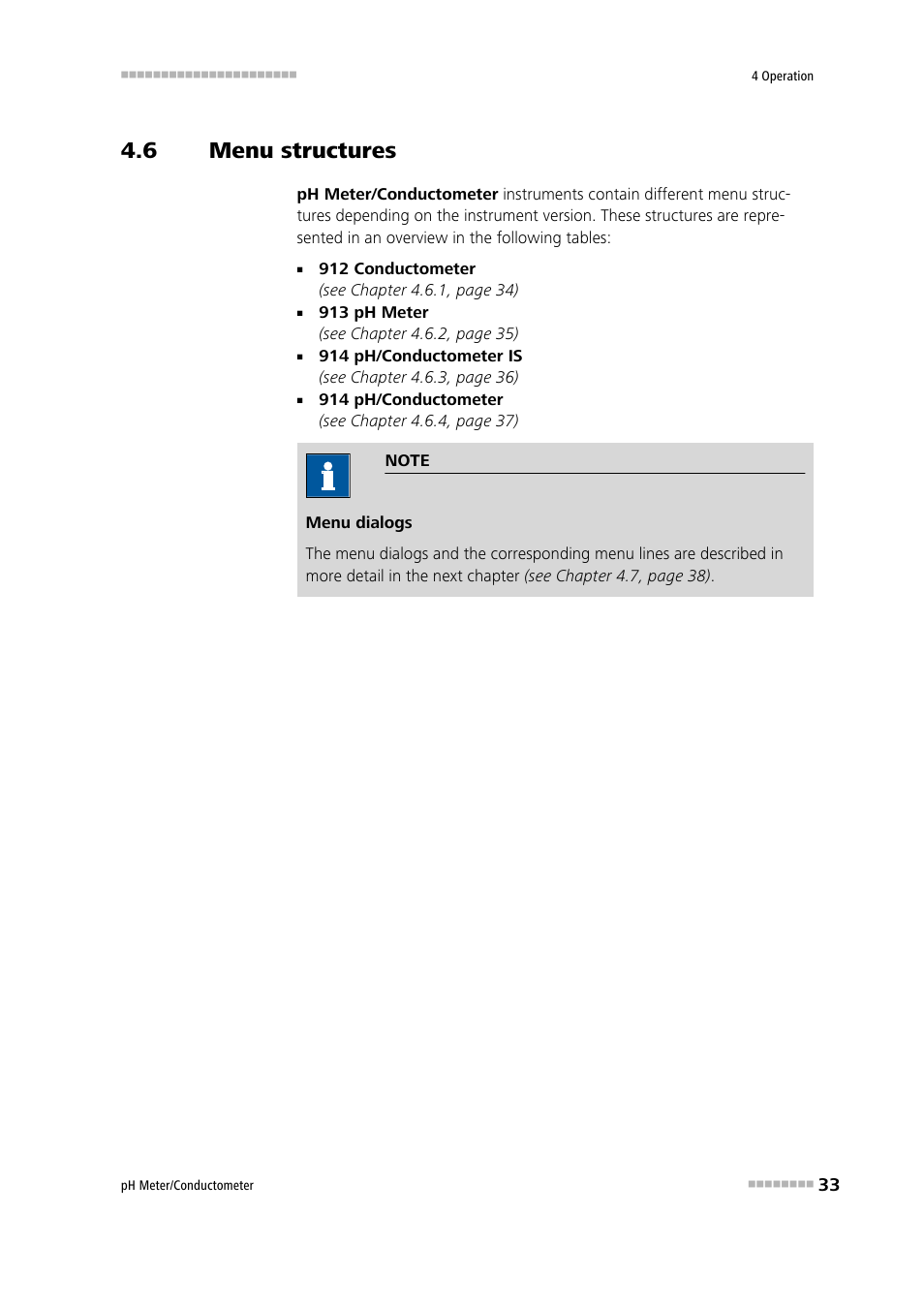 6 menu structures, Menu structures | Metrohm 914 pH / Conductometer User Manual | Page 43 / 99