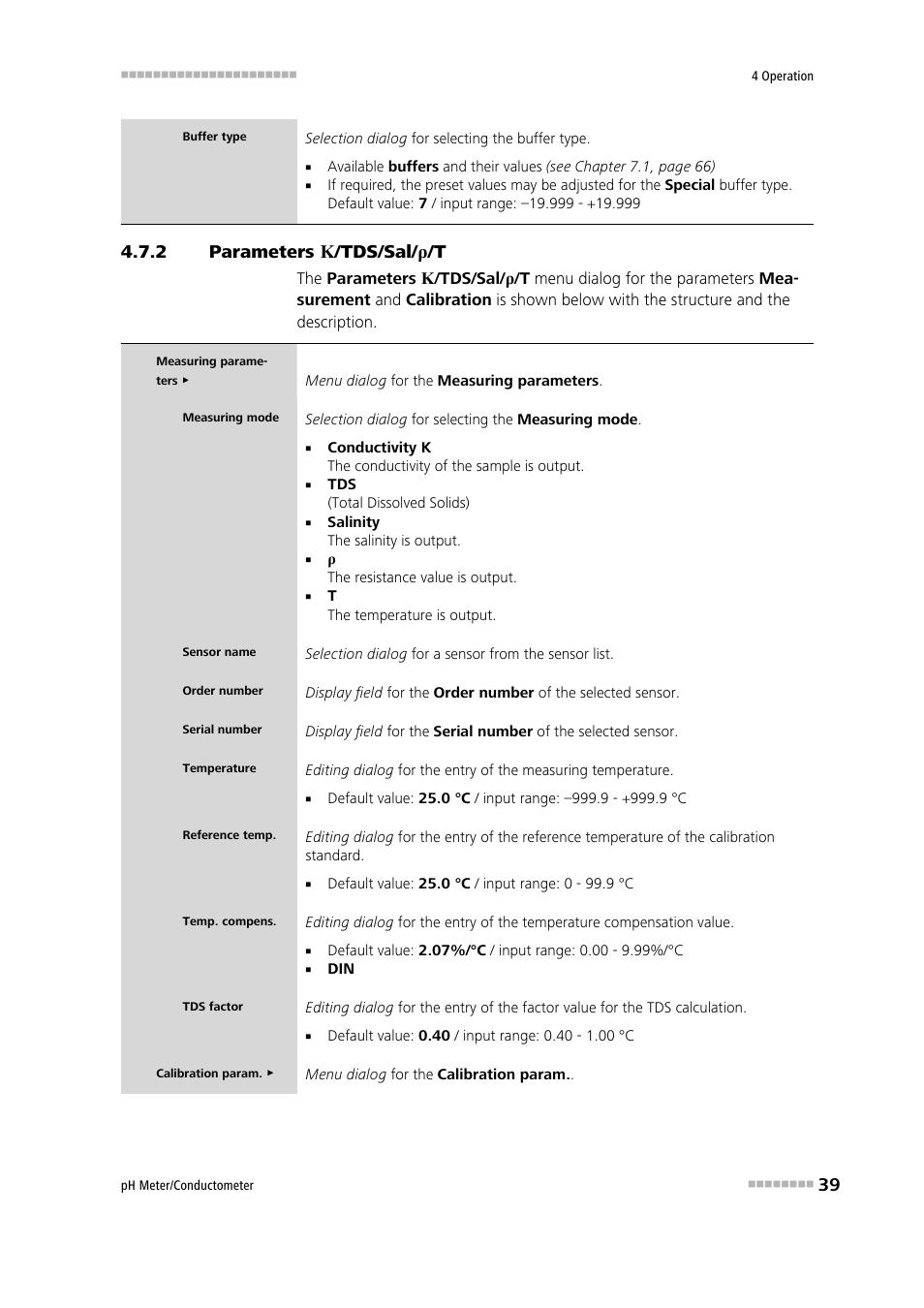 2 parameters κ/tds/sal/ρ/t, Parameters κ/tds/sal/ρ/t, 2 parameters κ /tds/sal/ ρ /t | Metrohm 914 pH / Conductometer User Manual | Page 49 / 99