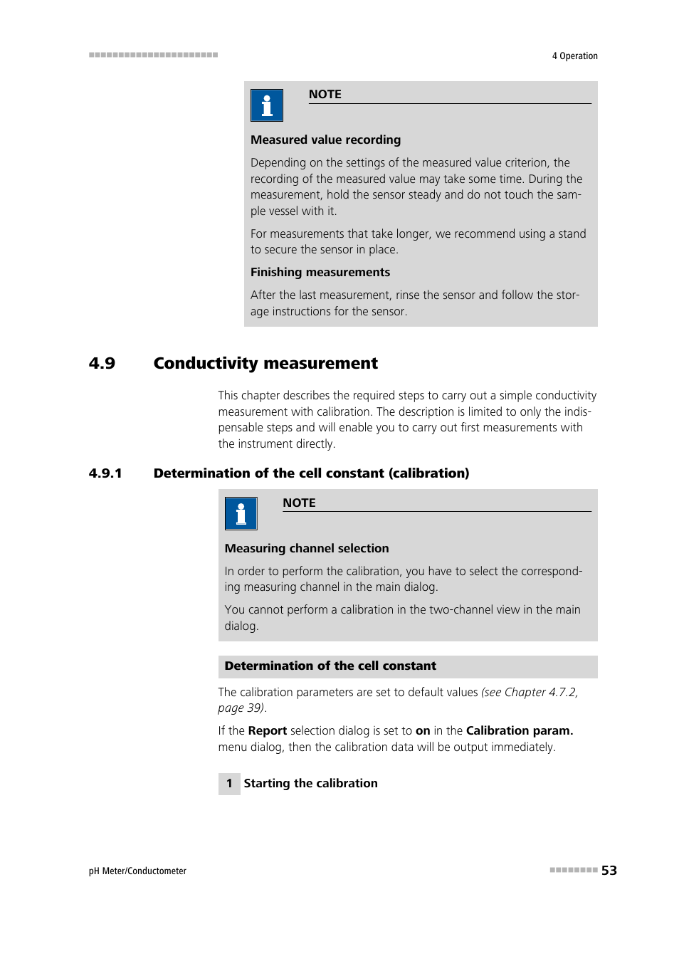 9 conductivity measurement, 1 determination of the cell constant (calibration), Conductivity measurement | Determination of the cell constant (calibration) | Metrohm 914 pH / Conductometer User Manual | Page 63 / 99