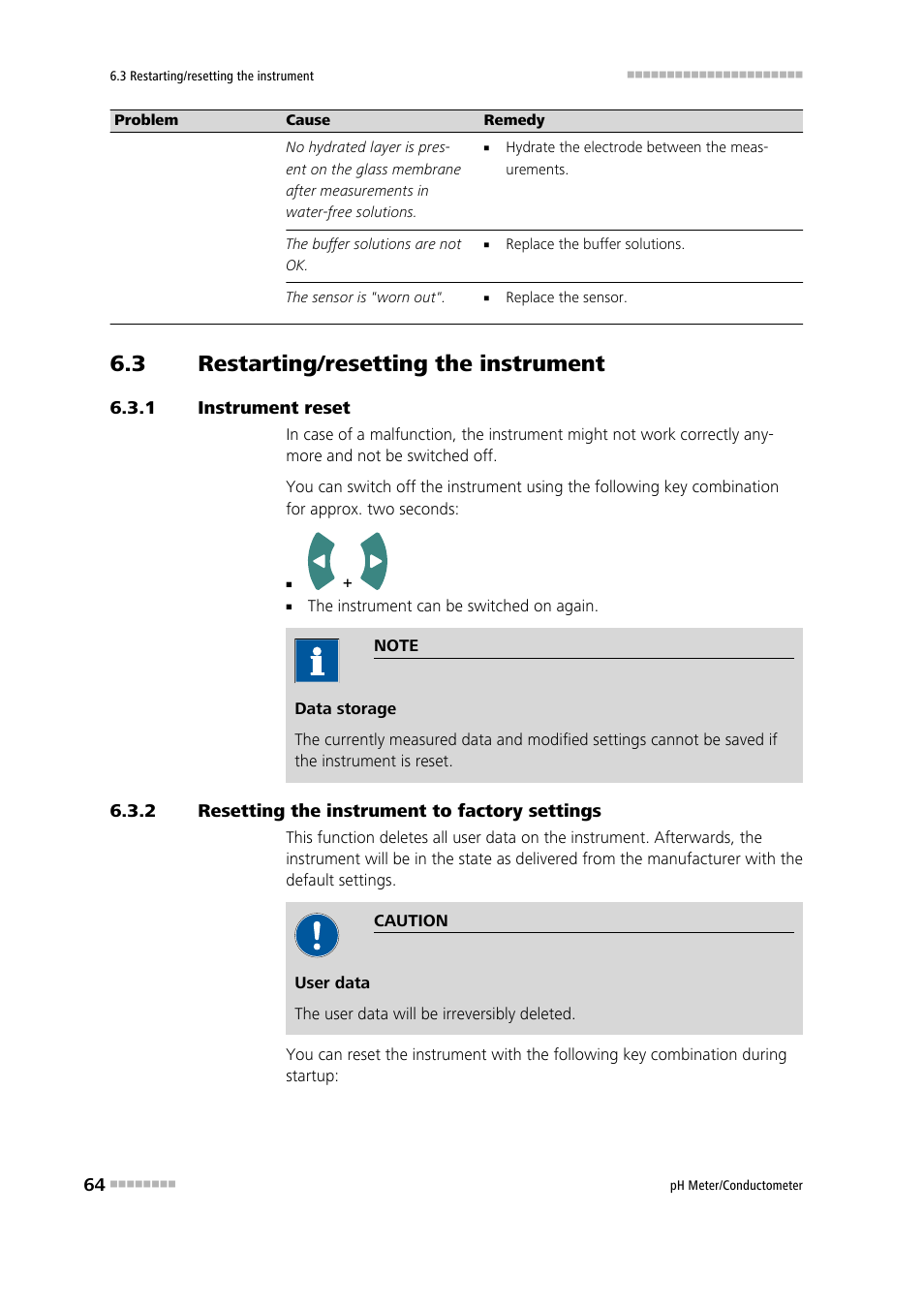 3 restarting/resetting the instrument, 1 instrument reset, 2 resetting the instrument to factory settings | Restarting/resetting the instrument, Instrument reset, Resetting the instrument to factory settings | Metrohm 914 pH / Conductometer User Manual | Page 74 / 99