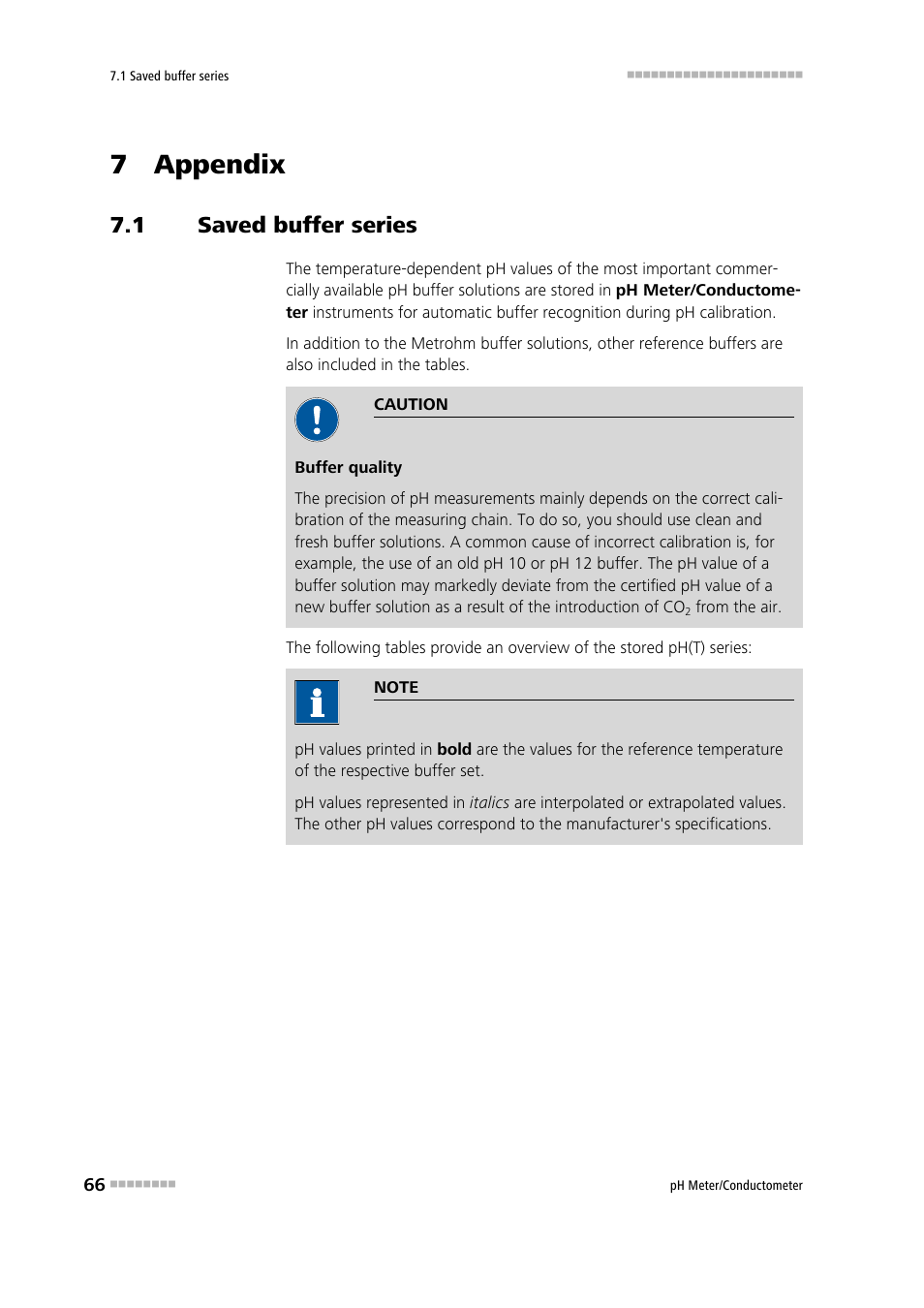 7 appendix, 1 saved buffer series, Saved buffer series | Metrohm 914 pH / Conductometer User Manual | Page 76 / 99