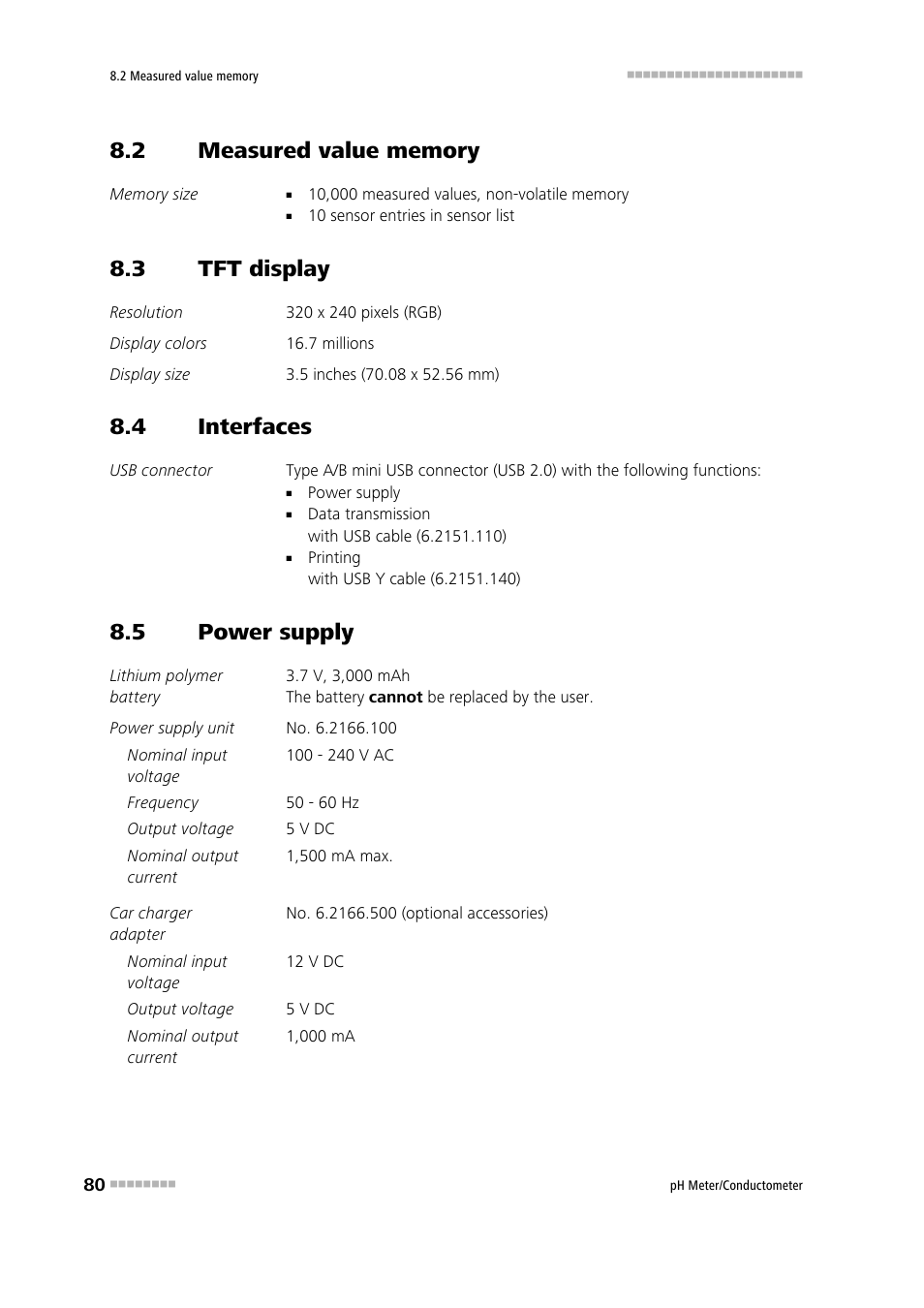 2 measured value memory, 3 tft display, 4 interfaces | 5 power supply, Measured value memory, Tft display, Interfaces, Power supply | Metrohm 914 pH / Conductometer User Manual | Page 90 / 99