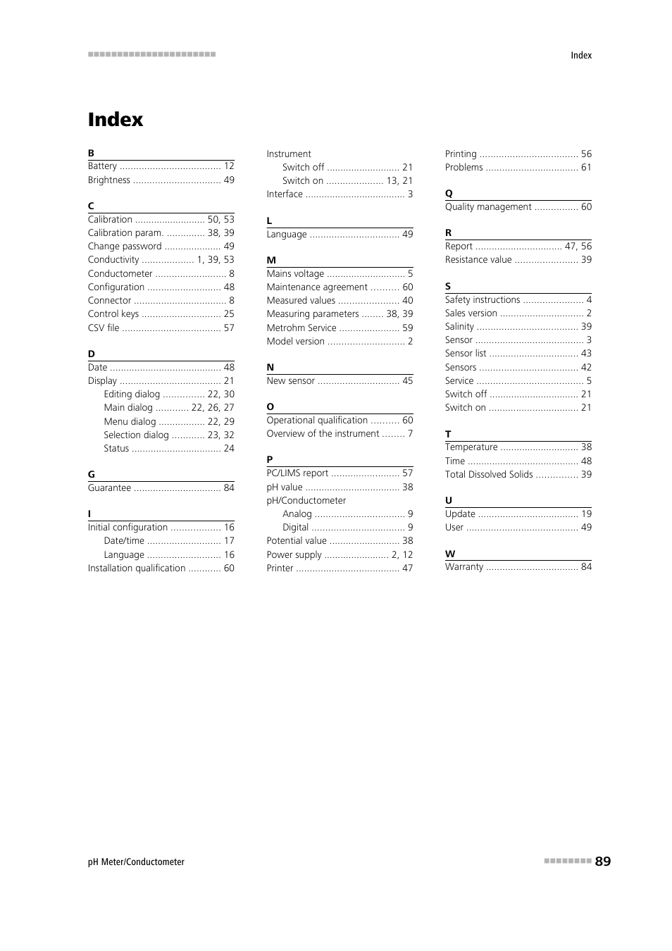 Index | Metrohm 914 pH / Conductometer User Manual | Page 99 / 99