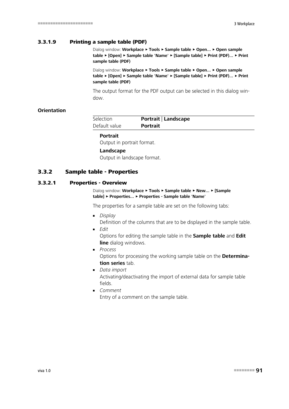 9 printing a sample table (pdf), 2 sample table - properties, 1 properties - overview | Sample table - properties, Printing the sample table, Defining the sample table properties | Metrohm viva 1.0 Manual User Manual | Page 103 / 898