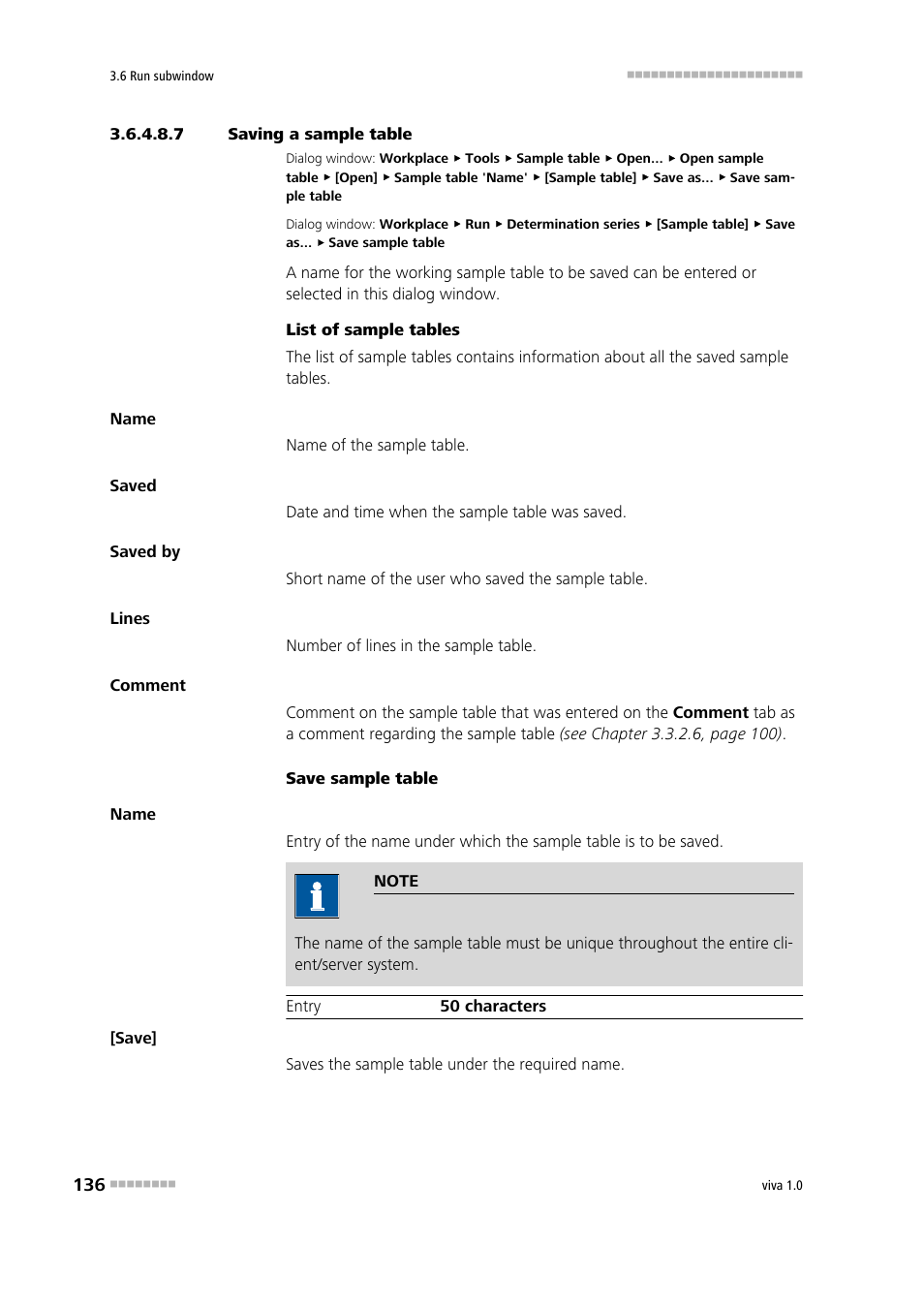 7 saving a sample table | Metrohm viva 1.0 Manual User Manual | Page 148 / 898