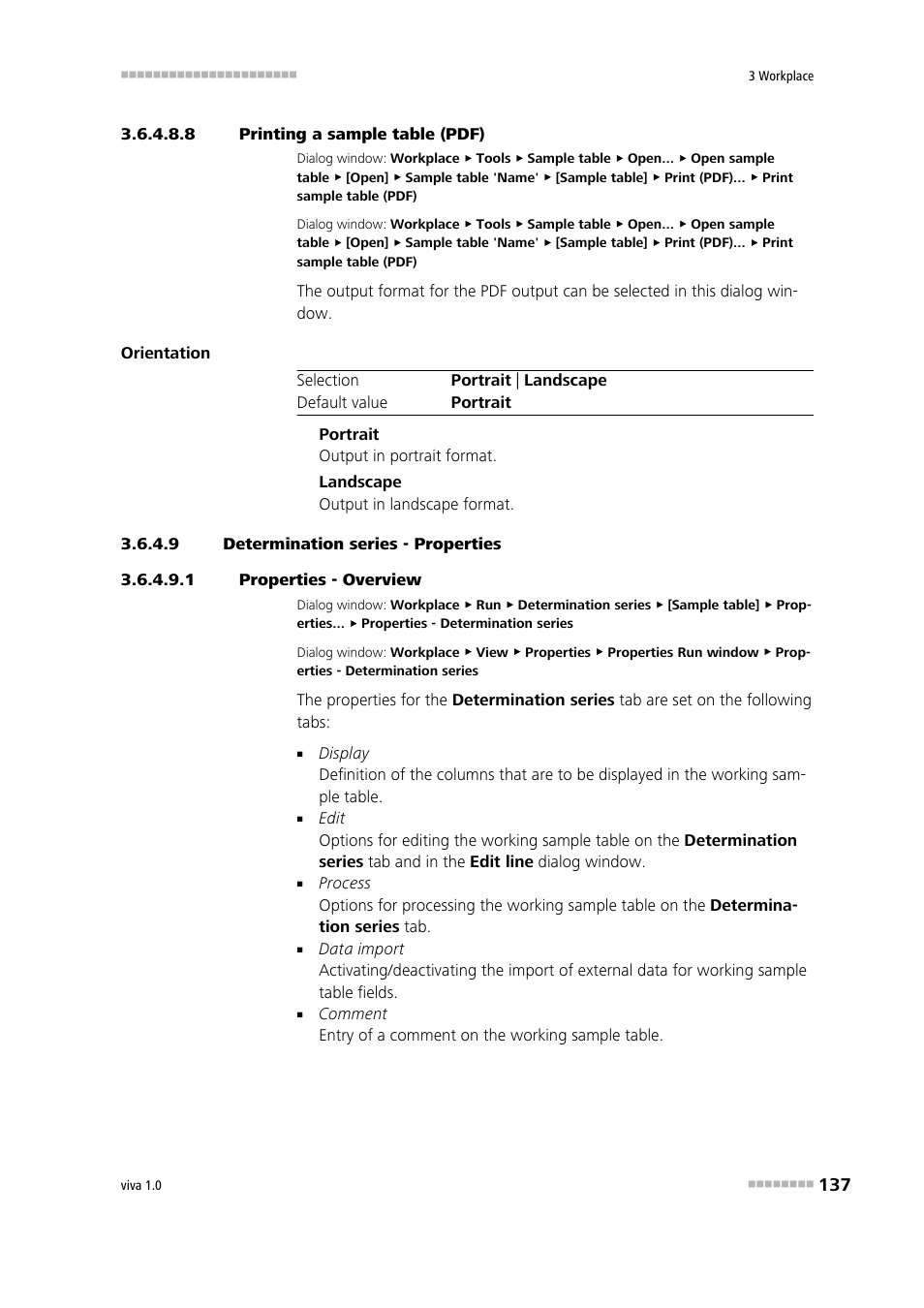 8 printing a sample table (pdf), 9 determination series - properties, 1 properties - overview | Defining properties, Properties | Metrohm viva 1.0 Manual User Manual | Page 149 / 898