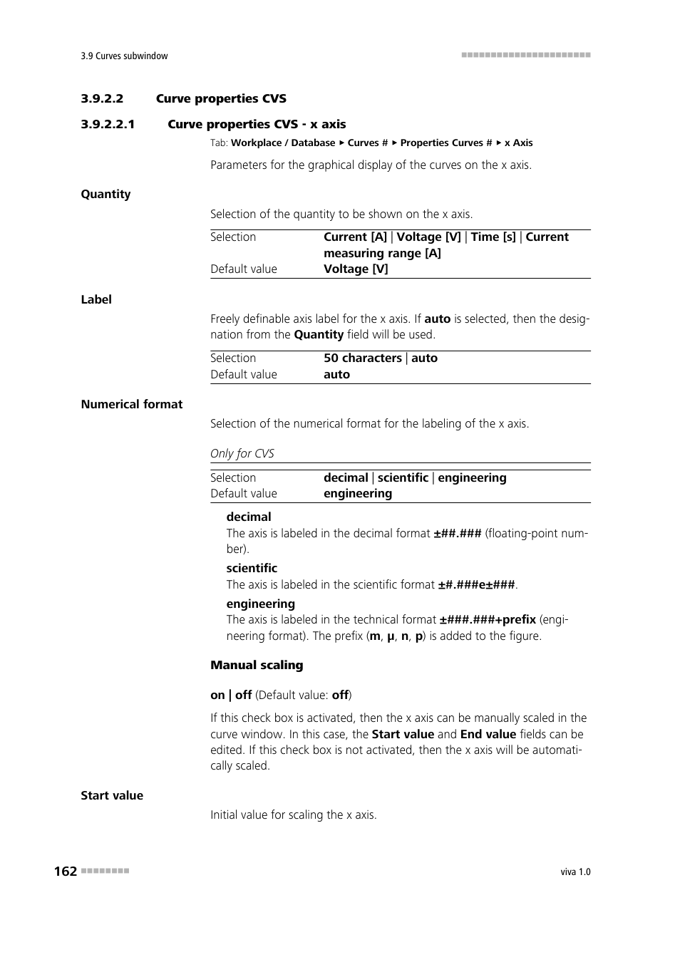 2 curve properties cvs, 1 curve properties cvs - x axis, Defining properties | Metrohm viva 1.0 Manual User Manual | Page 174 / 898