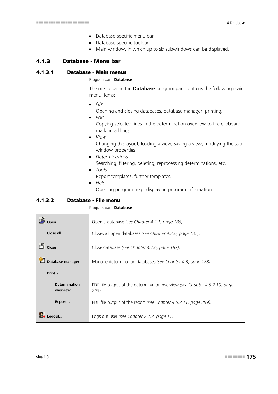 3 database - menu bar, 1 database - main menus, 2 database - file menu | Database - menu bar | Metrohm viva 1.0 Manual User Manual | Page 187 / 898