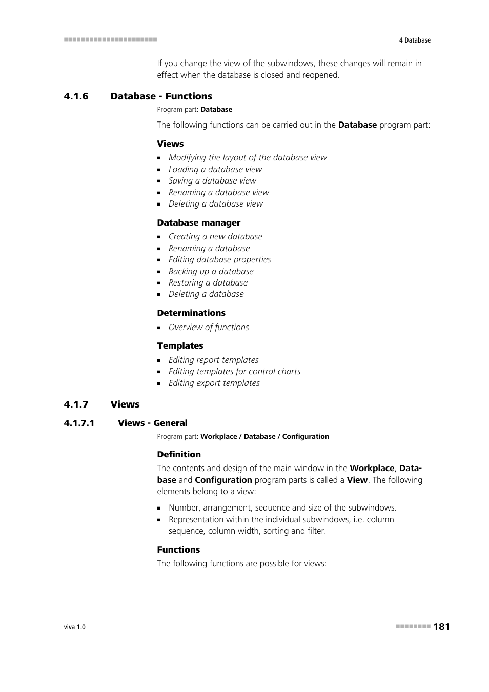 6 database - functions, 7 views, 1 views - general | Database - functions, Views | Metrohm viva 1.0 Manual User Manual | Page 193 / 898