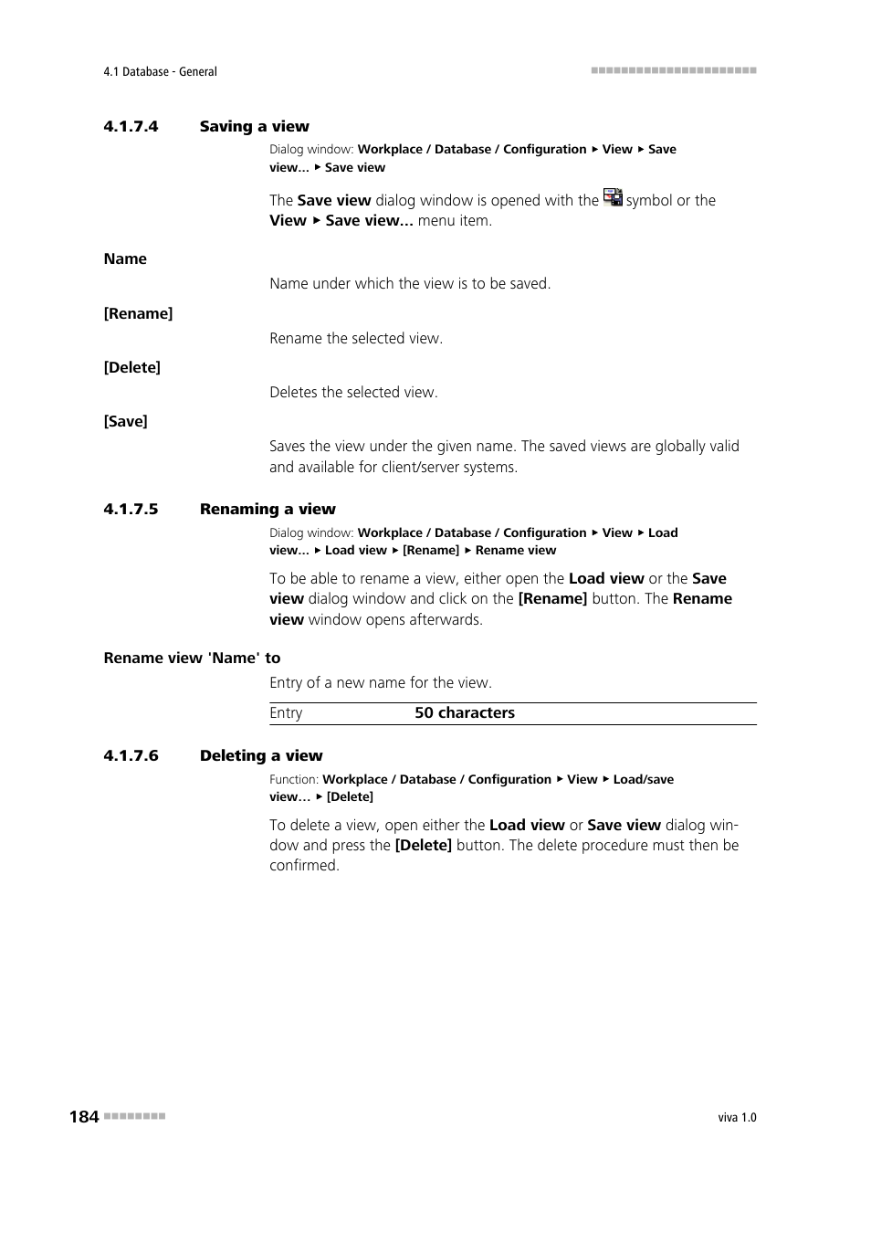 4 saving a view, 5 renaming a view, 6 deleting a view | Metrohm viva 1.0 Manual User Manual | Page 196 / 898