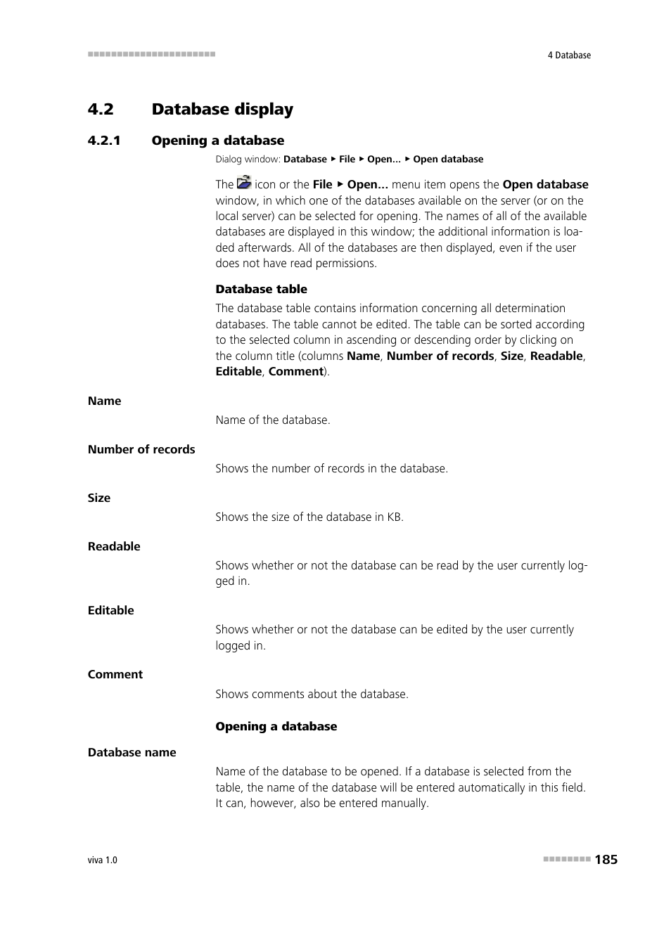 2 database display, 1 opening a database, Database display | Opening a database | Metrohm viva 1.0 Manual User Manual | Page 197 / 898