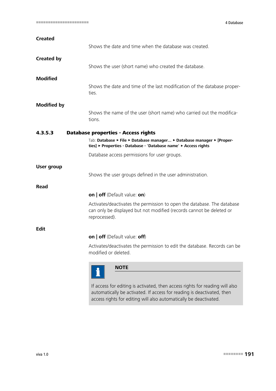 3 database properties - access rights, Access permissions | Metrohm viva 1.0 Manual User Manual | Page 203 / 898