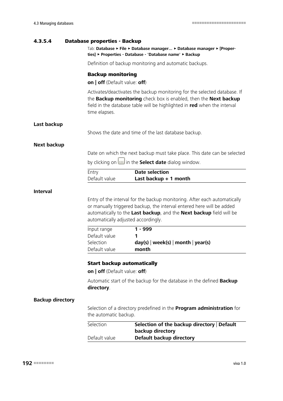 4 database properties - backup, Backup | Metrohm viva 1.0 Manual User Manual | Page 204 / 898