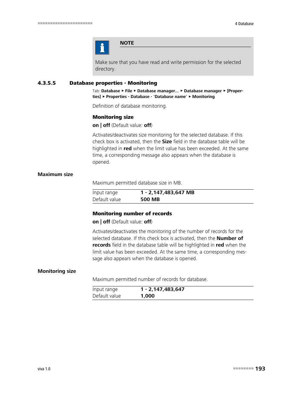 5 database properties - monitoring, Monitoring | Metrohm viva 1.0 Manual User Manual | Page 205 / 898