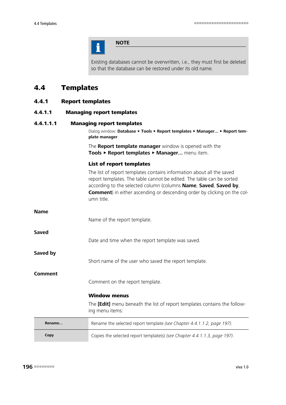 4 templates, 1 report templates, 1 managing report templates | Templates, Report templates | Metrohm viva 1.0 Manual User Manual | Page 208 / 898