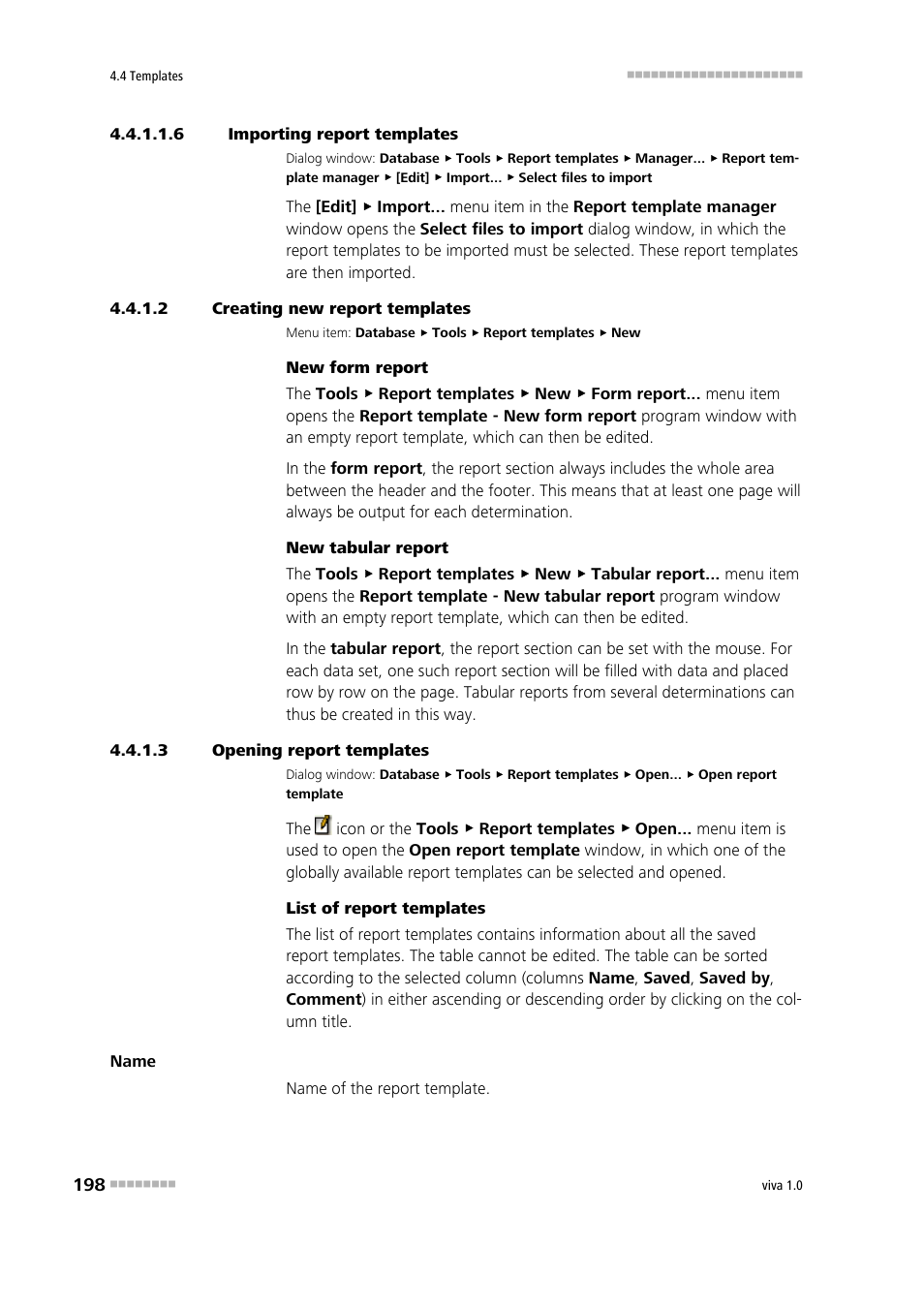 6 importing report templates, 2 creating new report templates, 3 opening report templates | Metrohm viva 1.0 Manual User Manual | Page 210 / 898