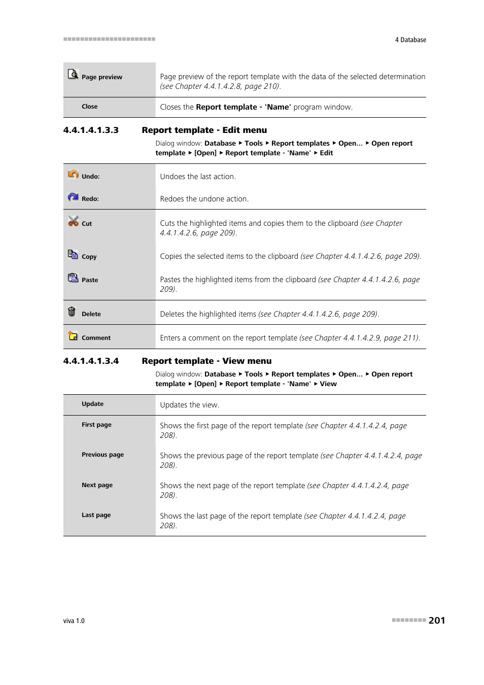 3 report template - edit menu, 4 report template - view menu, Edit | View | Metrohm viva 1.0 Manual User Manual | Page 213 / 898